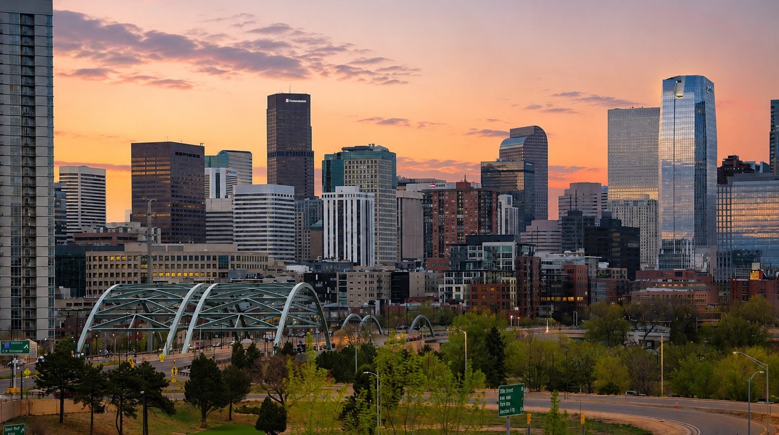 Denver skyline with the Rocky Mountains